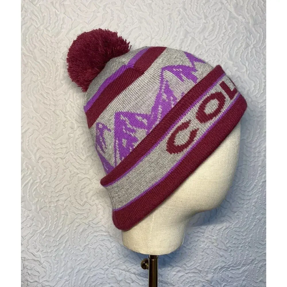 Colorado Beanie Pom Pom Maroon purple Acrylic One Size Fits Most - Picture 13 of 15